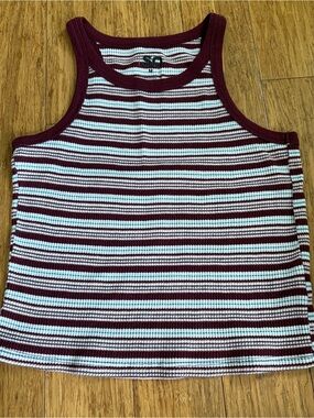 SO Striped Tank Top in Burgundy, White & Light Blue